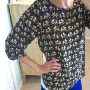 Pixley Black and Cream Elephant Pattern Top